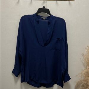 Vince Silk Satin Band-Collar Blouse